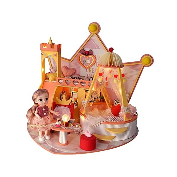 misppro Mini maison de poupée en bois avec meubles et lumière LED, kit de construction de puzzle à faire soi-même pour filles