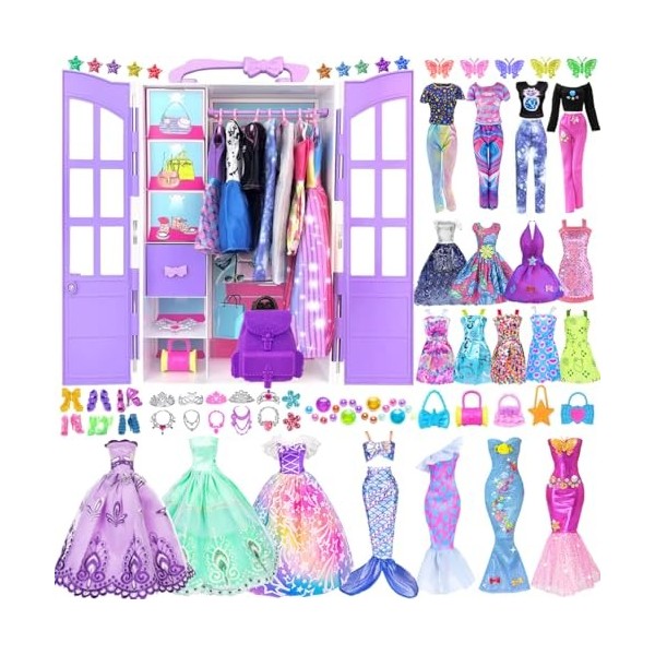 iBayda Lot de 94 vêtements et accessoires de poupée avec placard de poupée pour poupée de 29,2 cm - Kit de conception tendanc