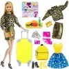 Fashionista Lot de 27 vêtements et accessoires de poupée pour fille avec valise de voyage avec sac à dos, jouets alimentaires