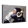 canvashop Banksy Monkey DJ Tableaux modernes de salon 50 x 35 cm Tableau sur toile impressions murales Bansky street art gori