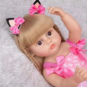 22 Pouces/55 Cm Fait À La Main Réaliste en Vinyle De Silicone Souple Corps Reborn Bébé Poupées avec De Longs Cheveux Dorés Po