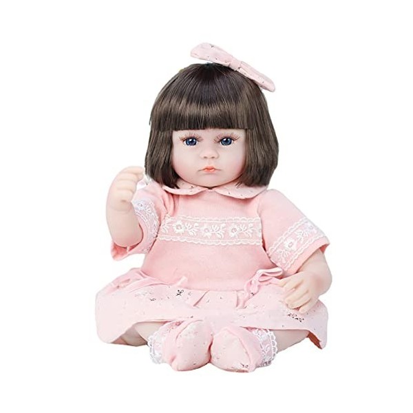 JYCCH 17 Pouces Rebirth Toddler Doll Silicone Tissu Corps Apparence Réel Nouveau-Né Bébé Fille Robe Rose Yeux Bleus Rebirth P