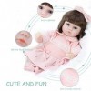 JYCCH 17 Pouces Rebirth Toddler Doll Silicone Tissu Corps Apparence Réel Nouveau-Né Bébé Fille Robe Rose Yeux Bleus Rebirth P