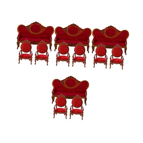 Toyvian 12 Pcs Maison Rouge Vintage Fauteuil Poupée Cuisine DIY pour Chambre Modèle Vivant Minuscules Accessoires Décoration 