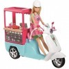 Barbie Métiers Scooter de poupée, Bistrot bleu avec comptoir intégré, accessoires de cuisine et casque blanc, jouet pour enfa