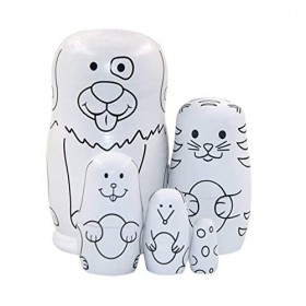 VONGAZ Poupée Russe Poupées Gigogne Poupee Russes Poupées Gigognes Russes en Forme De Chien en Bois Matryoshka Set 5 Pièces p