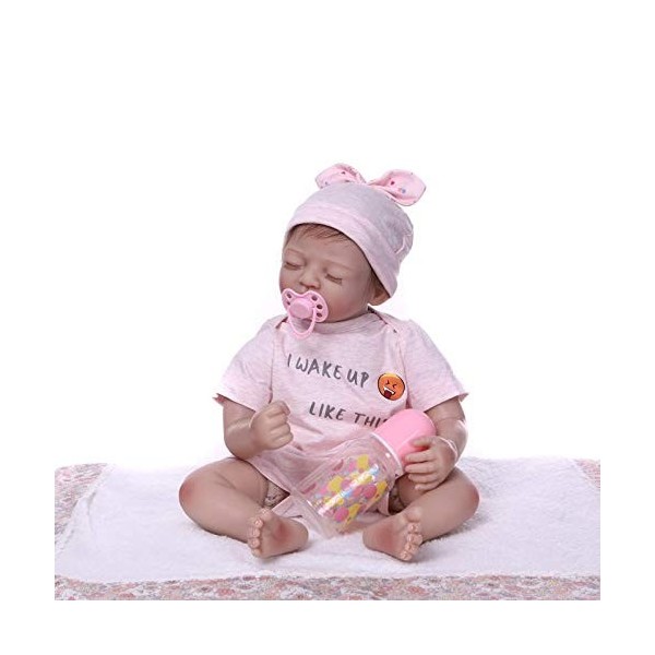 MaMaDolls Reborn Poupée bébé endormi en vinyle de silicone souple réaliste pesant 55,9 cm avec tenue rose