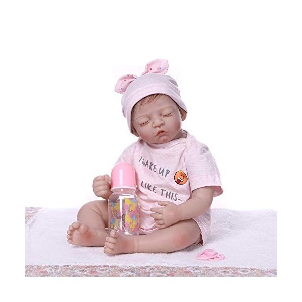 MaMaDolls Reborn Poupée bébé endormi en vinyle de silicone souple réaliste pesant 55,9 cm avec tenue rose