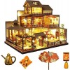 Maison de poupée miniature de style japonais rétro avec meubles, kit maison de poupée en bois bricolage avec housse anti-pous