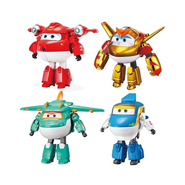 Super Wings 5" Transforming Character 4 Pack | Supercharged Jett, Golden Boy, Tony and Tino, Toys for 3+ Year Old Boy Girl, M