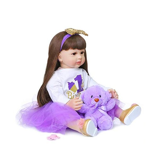 SHHYD Reborn Poupées 60Cm Réaliste Bébé Silicone Vinyle & Coton Corps Bambin Poupées Bébé Poupées avec Jupe en Tulle Violet