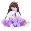 SHHYD Reborn Poupées 60Cm Réaliste Bébé Silicone Vinyle & Coton Corps Bambin Poupées Bébé Poupées avec Jupe en Tulle Violet