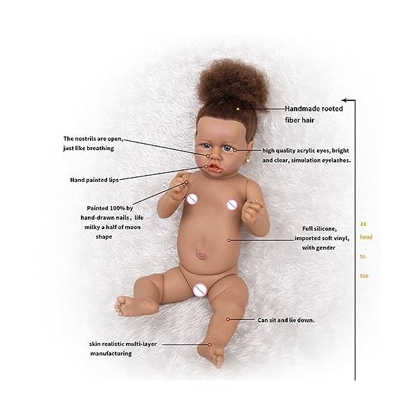 Poupée Reborn en silicone avec yeux ouverts - 55 cm - Poupée bébé fille en vinyle souple - Avec kit dalimentation - Comme un