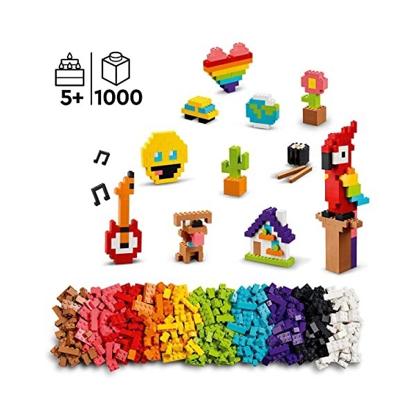 LEGO 11030 Classic Briques à Foison, Jouet Briques avec Emoji Smiley, Un Perroquet, Une Fleur et Plus, Cadeau Créatif pour En