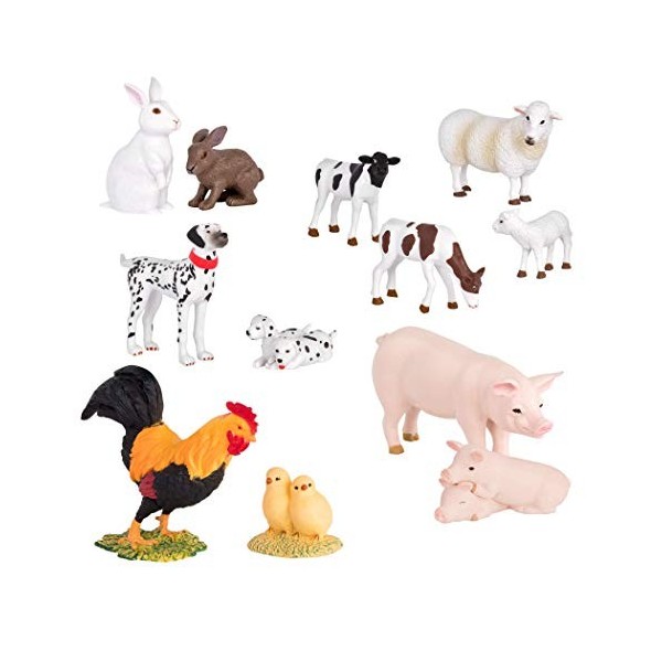 Terra by Battat AN6044BZ – Set de 6 Paires de Figurines de Collection Animaux de la Ferme - Vaches Moutons Lapins Coq Poussin