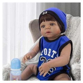 Poupée Reborn en silicone réaliste lavable pour nouveau-né garçon, noir, 55 cm, idéale pour les enfants à partir de 3 ans com