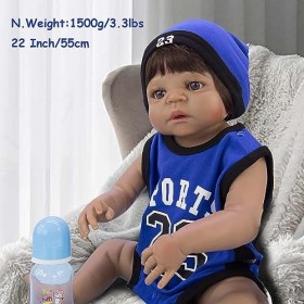 Poupée Reborn en silicone réaliste lavable pour nouveau-né garçon, noir, 55 cm, idéale pour les enfants à partir de 3 ans com