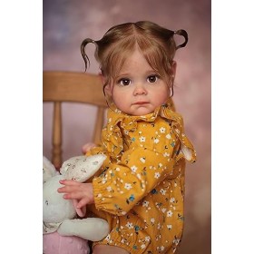 Pinky Reborn Magnifique Poupées Reborn 24 Pouces 60cm Nouveau - Né Poupée Bébé Fille Véritable Toucher Doux avec des Racines 