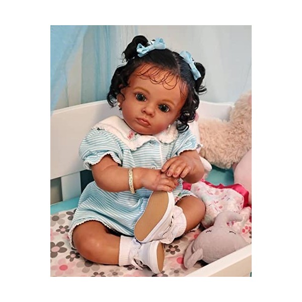 Pinky Reborn Poupée Bébé Peau Noire Afro-Américaine 23 Pouces 57 cm Reborn Bébé Fille Poupées Corps Doux Bébé Jouets