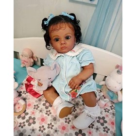 Pinky Reborn Poupée Bébé Peau Noire Afro-Américaine 23 Pouces 57 cm Reborn Bébé Fille Poupées Corps Doux Bébé Jouets