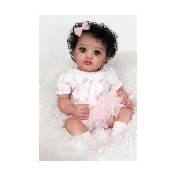 Pinky Reborn 23Pouces 57cm Peau Noire Afro Américaine Poupée Reborn Réaliste Bebe Fille Jouets