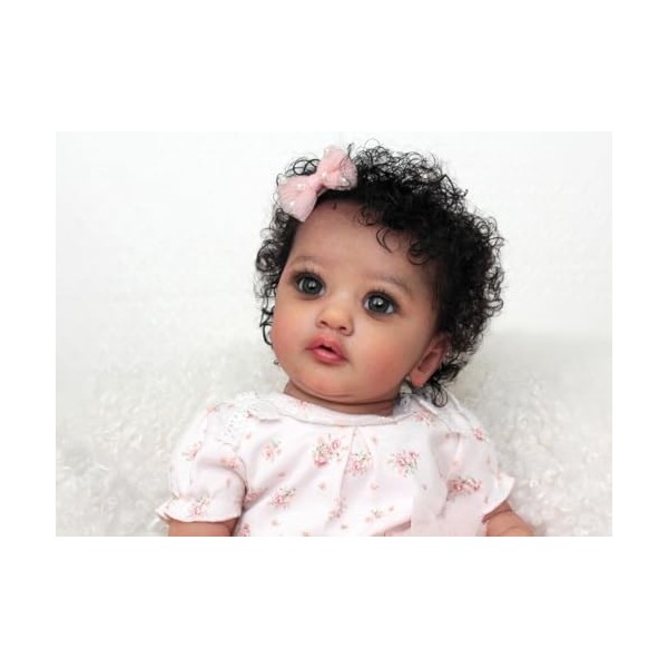 Pinky Reborn 23Pouces 57cm Peau Noire Afro Américaine Poupée Reborn Réaliste Bebe Fille Jouets