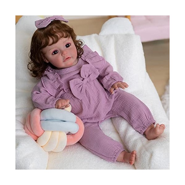 Pinky Reborn Poupée Reborn 24 Pouces 60cm Reborn Bebe Fille Souple Silicone Réaliste Vinyle Souple Lifelike Mignon Nouveau-né