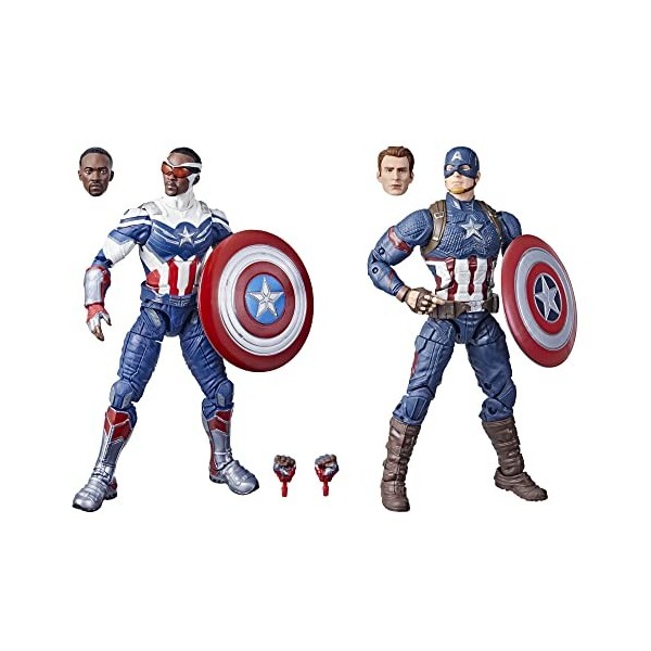 Marvel Legends Series Captain America, Pack de 2 figurines Steve Rogers et Sam Wilson de 15 cm, MCU, 7 accessoires, Multicolo
