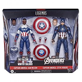 Marvel Legends Series Captain America, Pack de 2&nbsp;figurines Steve Rogers et Sam Wilson de 15&nbsp;cm, MCU, 7&nbsp;accessoires, Multicolo