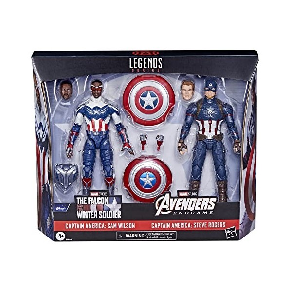 Marvel Legends Series Captain America, Pack de 2 figurines Steve Rogers et Sam Wilson de 15 cm, MCU, 7 accessoires, Multicolo