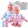 Prextex Bébé jumeau Poupées Set - 12 Pouces garçon et Fille Douce poupée Set avec Rose et Blue Bottle Toy pour Tout-Petits et