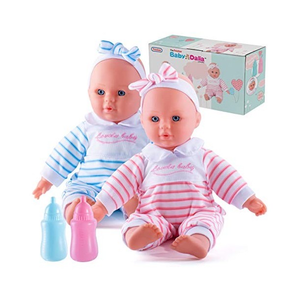 Prextex Bébé jumeau Poupées Set - 12 Pouces garçon et Fille Douce poupée Set avec Rose et Blue Bottle Toy pour Tout-Petits et