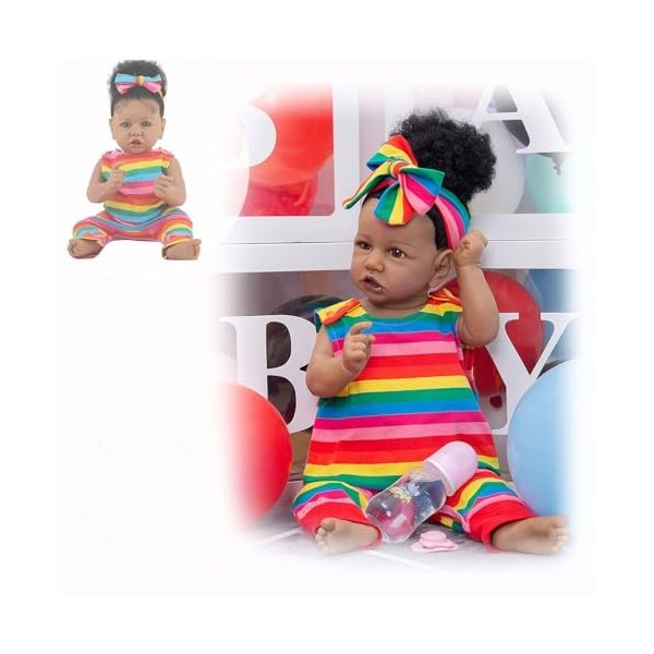 NURII Reborn Baby Doll, 22Pouces 55Cm Fait Main Nouveau-Né Souple en Silicone, avec Accessoires Jouets Coffret Cadeau pour En