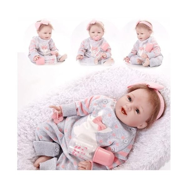 NURII Reborn Baby Doll, 22Pouces 55Cm Fait Main Nouveau-Né Souple en Silicone, avec Accessoires Jouets Coffret Cadeau pour En