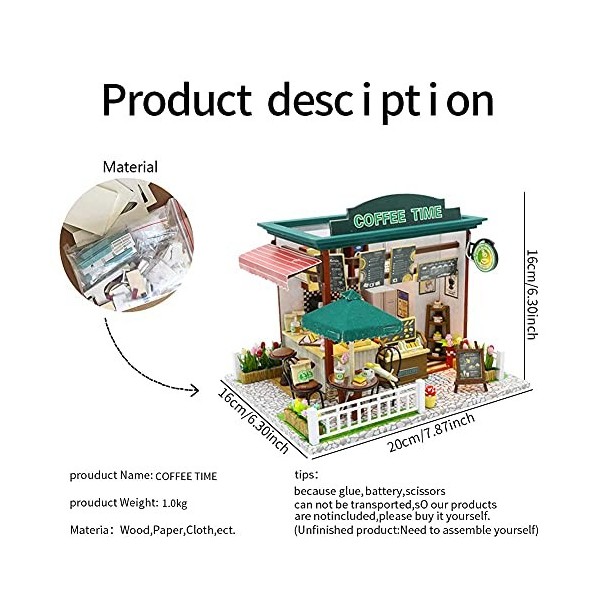 Kit De Maison De Poupée Bricolage Café Maison De Poupée Maison Miniature 3D avec Lumières LED Et Meubles en Bois Assemblage F