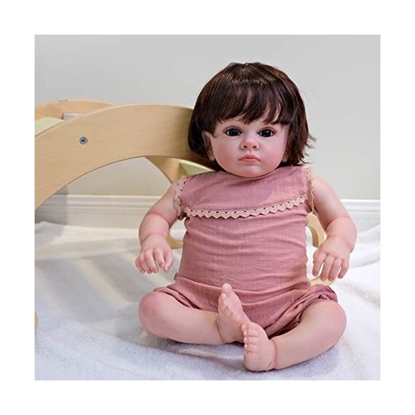 Pinky Reborn Poupée bébé 23 Pouces 58cm Reborn Souple Silicone Réaliste Vinyle Souple Magnétique Bouche Baby Mignon Nouveau-n
