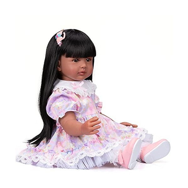 Pinky Reborn Poupée Reborn 24 Pouces 60 cm Réaliste Bebe Reborn Fille Souple en Silicone réaliste en Vinyle Souple Nouveau-né