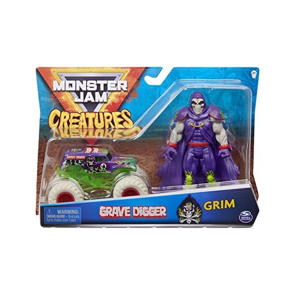 Monster Jam Ensemble Officiel de Figurines Monster Truck à léchelle 1:64 et créatures Grim Creatures de 12,7 cm