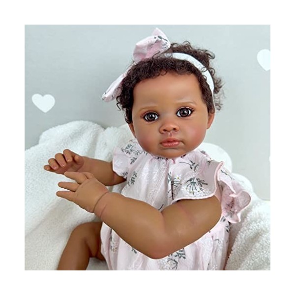Pinky Reborn 24 Pouces 60 cm Poupée Bébé Peau Noire Afro-Américaine Reborn Bébé Fille Poupées Corps Doux Bébé Jouets