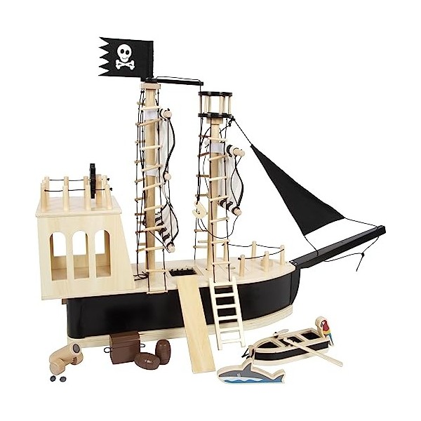 small foot Pirate pour poupées Souples en Bois, Grand Bateau de Jeu avec de Accessoires et Fonctions, 12411 Toys, Multicolore