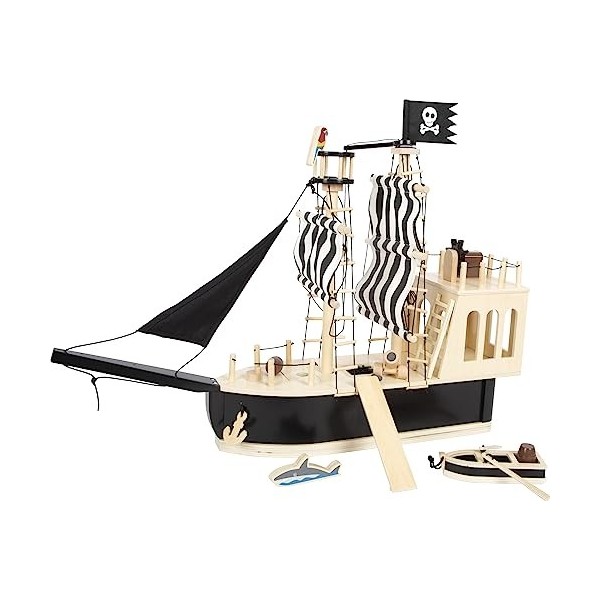 small foot Pirate pour poupées Souples en Bois, Grand Bateau de Jeu avec de Accessoires et Fonctions, 12411 Toys, Multicolore