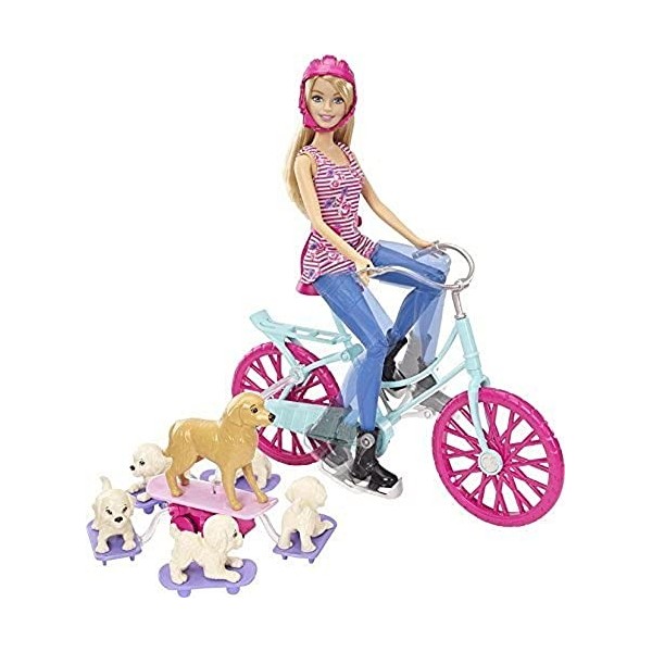 Barbie - CLD94 - Poupée Mannequin - Barbie A Vélo Avec Ses Chiens