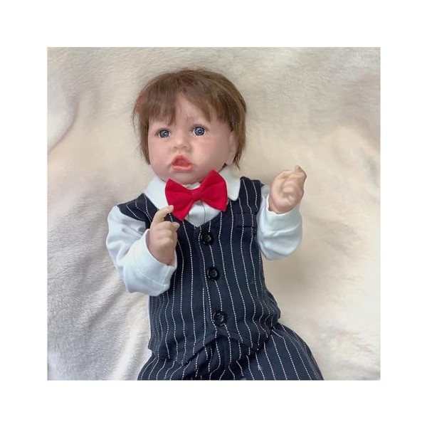 NURII Poupée Reborn Pas Cher, 22 Pouces Faites à la Main Corps en Tissu Doux Garçon aux Yeux Ouvert, en Vinyle Bébé Reborn Ré