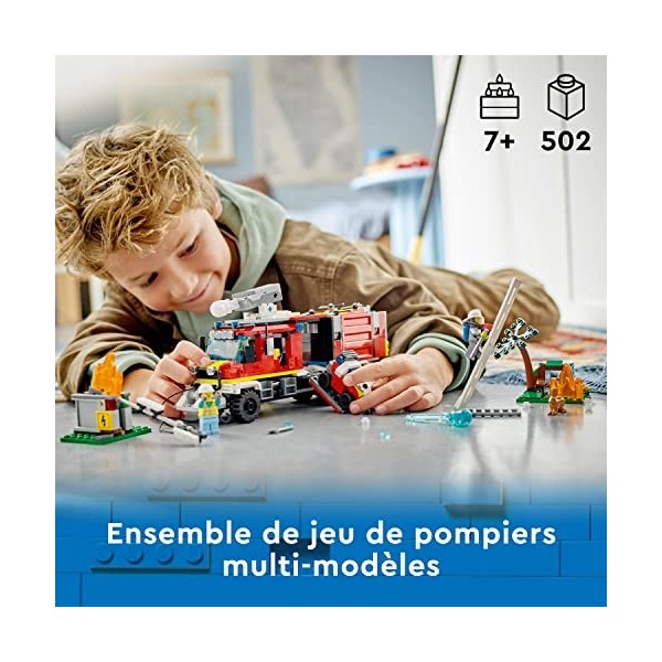 LEGO 60374 City Le Camion Dâ€™Intervention des Pompiers, Jouet avec Drones Terrestres Et Aériens, avec Figurines, Et Véhicule