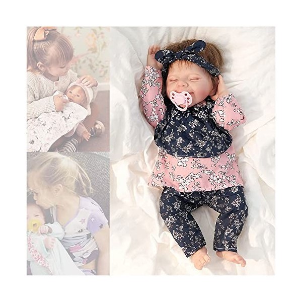 VVLXRIC BéBé Fille PoupéE, 18Pouces Sucré Bebe en Silicone Realiste, Jouets pour Enfants De 3 Ans Et Plus,A