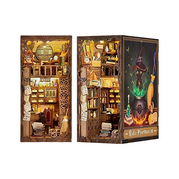 CUTEBEE Book Nook DIY Kit – Kit de Maison de poupées Miniatures avec Meubles et lumière LED, Puzzle 3D en Bois, Serre-Livres 