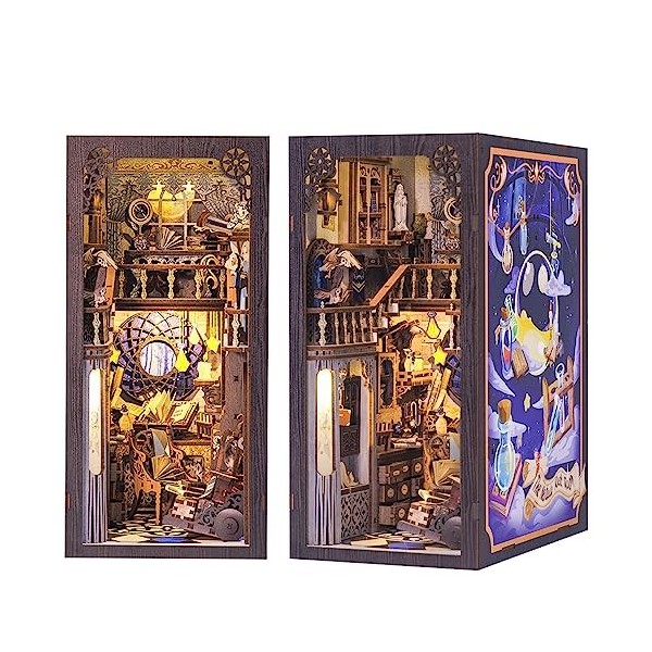 CUTEBEE Book Nook DIY Kit – Kit de Maison de poupées Miniatures avec Meubles et lumière LED, Puzzle 3D en Bois, Serre-Livres 