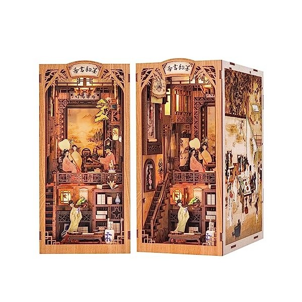 CUTEBEE Book Nook DIY Kit – Kit de Maison de poupées Miniatures avec Meubles et lumière LED, Puzzle 3D en Bois, Serre-Livres 