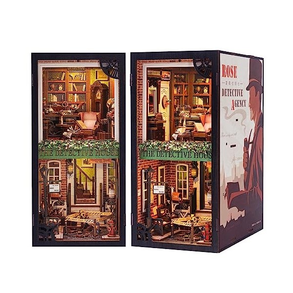 CUTEBEE Book Nook DIY Kit – Kit de Maison de poupées Miniatures avec Meubles et lumière LED, Puzzle 3D en Bois, Serre-Livres 