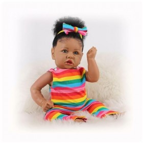 Bebe Reborn Noir, 22Pouces 55Cm Silicone Souple Vinyle Charmant Reborn Garçon, Ont lair réalistes Poupée Nouveau-né pour Tou